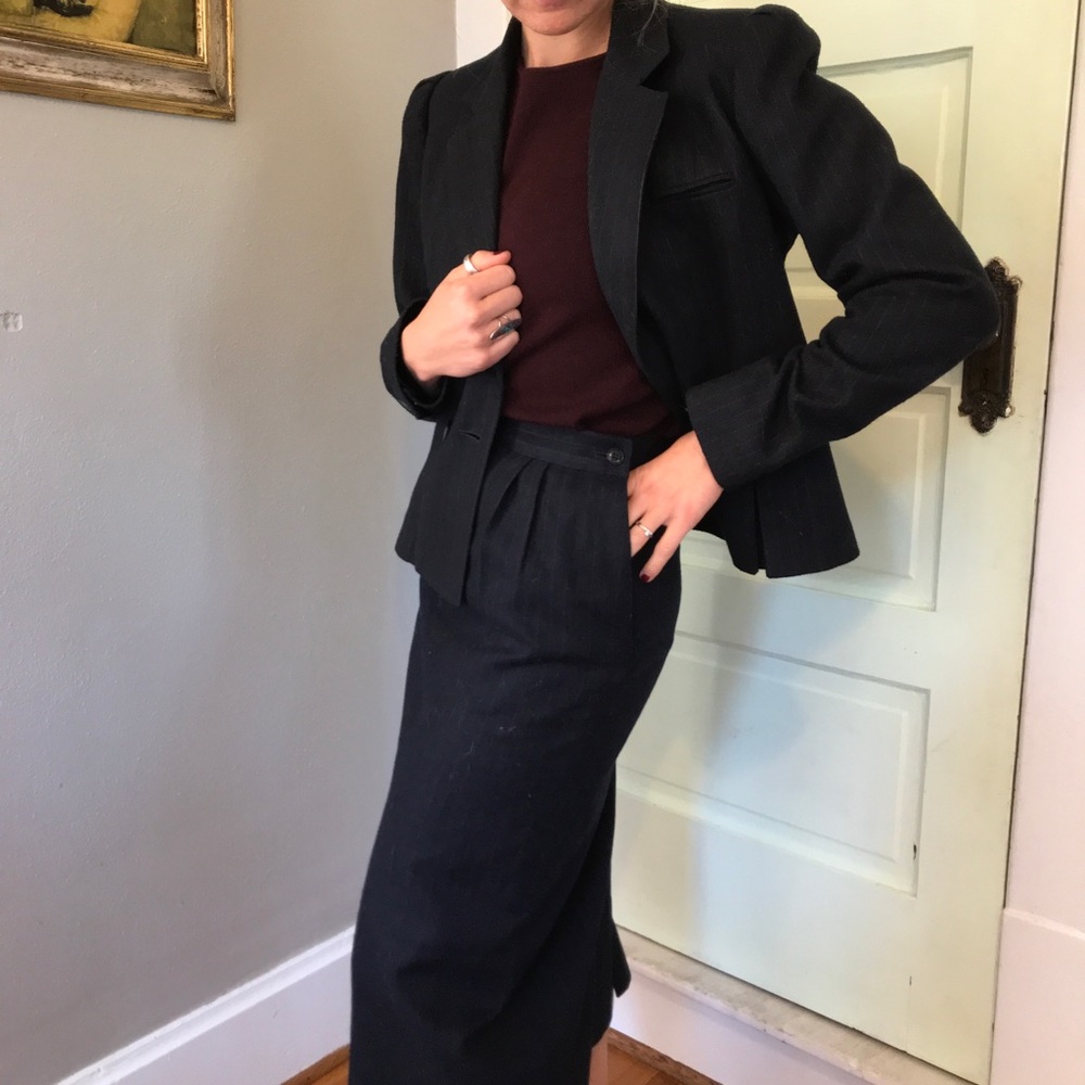 Vintage Women’s Navy Pinstripe Power Suit Skirt